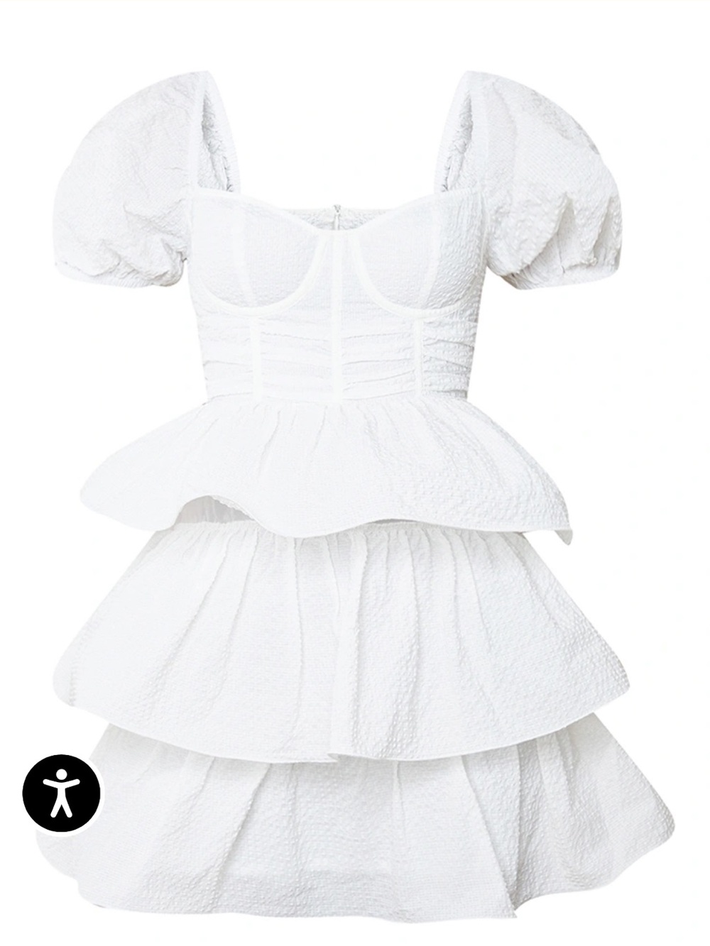 PrettyLittleThing White Tiered Skater Dress - Picture 4 of 7